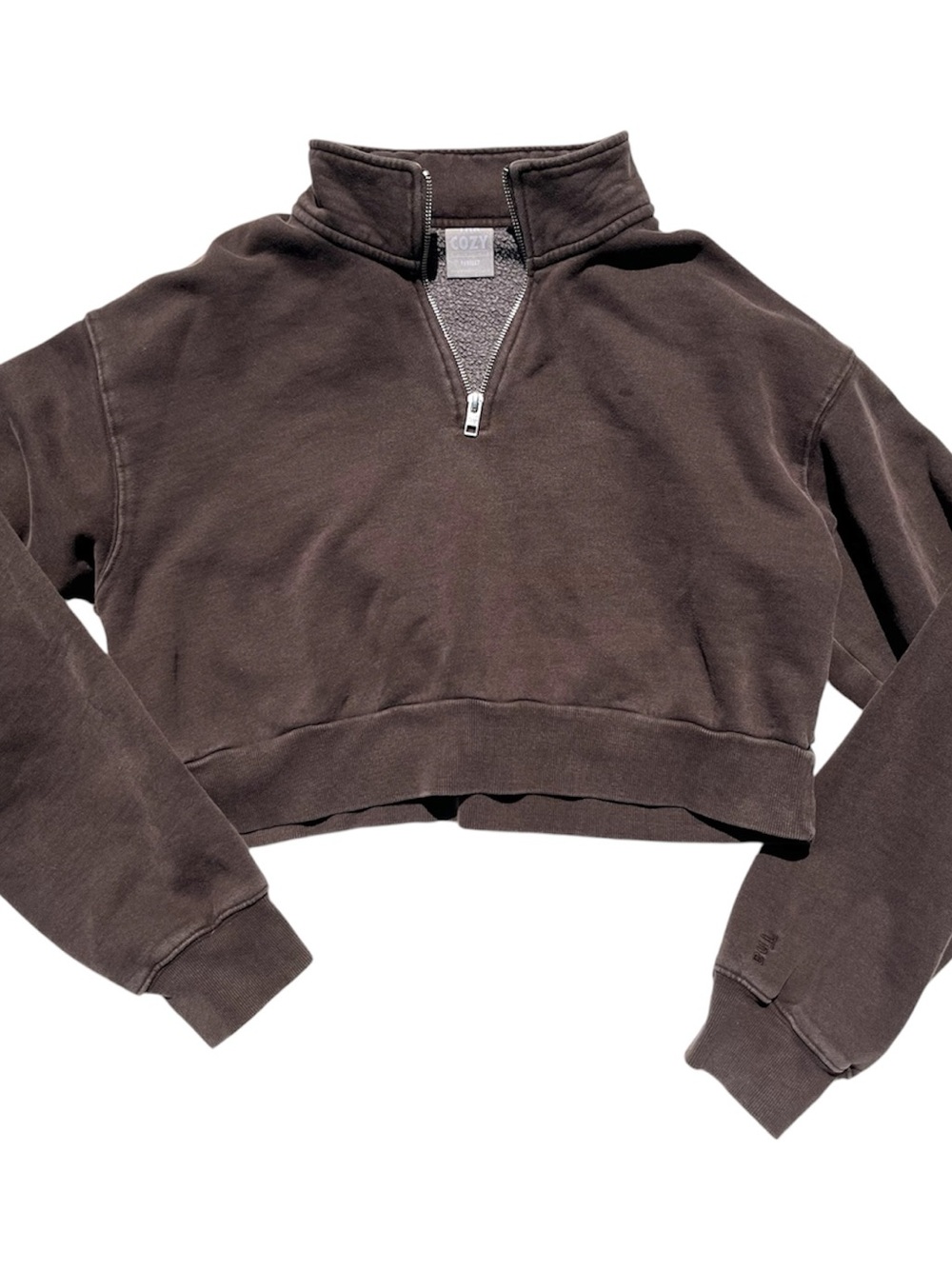 TNA COZY Crop Half-Zip Pullover - Dark Brown